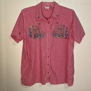 Bobbie Brooks Checkered Top, Red & White, Gardener Design, size 18W-20W
